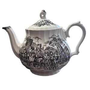 Vintage Myott Royal Mail Teapot Brown Toile Country Staffordshire Ironstone